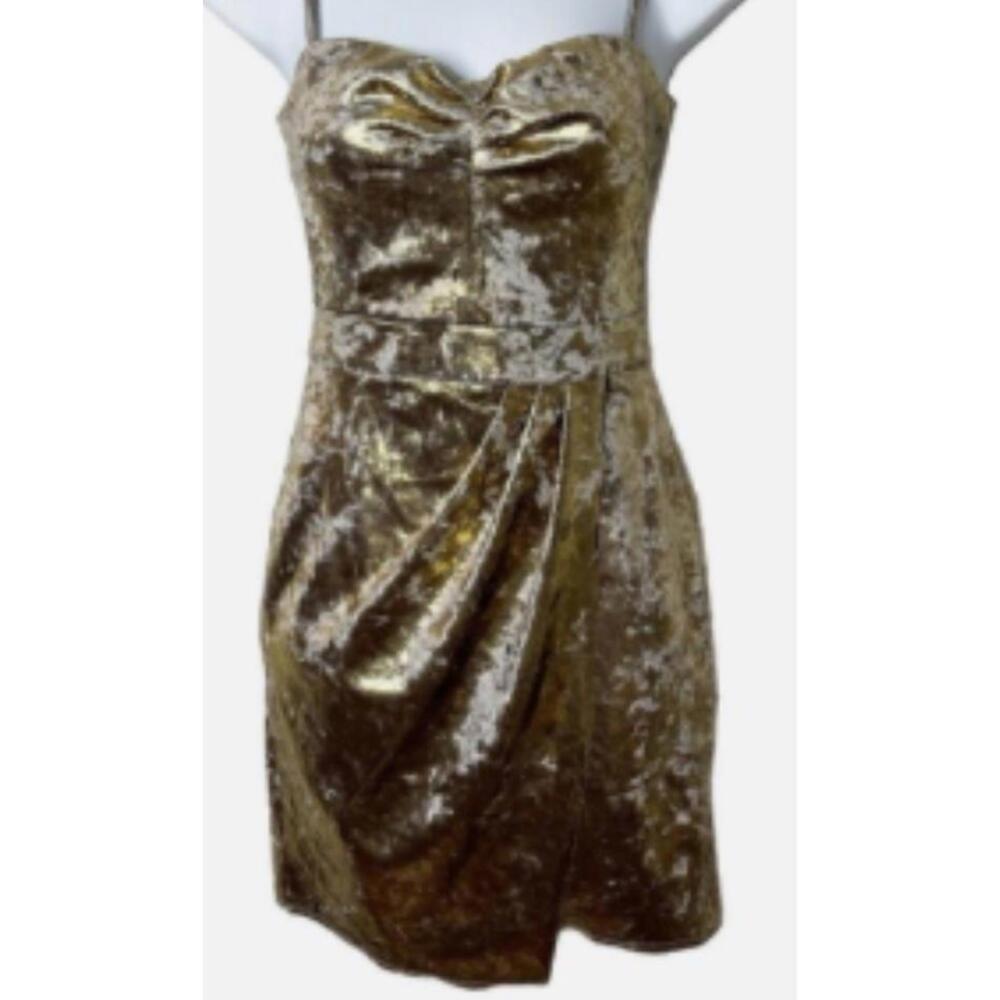 Zara‎ Metallic VELVET Gold Dress HOLIDAY Slip Dress XS NWOT